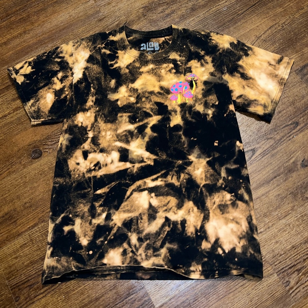 Zumiez Black Custom Acid Wash Magic Mushroom Graphic Grunge Hippie Shirt Size L - Picture 2 of 10